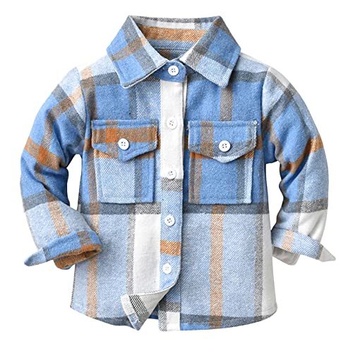 Flannel Plaid Lapel Shirt Jacket for Toddler Boys Button Down Long Sleeve Shacket Kids Boys Soft Cotton Outwear