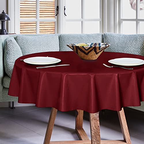 Image of sancua 100% Waterproof Round PVC Tablecloth - 60 Inch - Oil Proof Spill Proof Vinyl Table Cloth, Wipe Clean Table Cover for Dining Tables, Buffet Parties and Camping, Burgundy