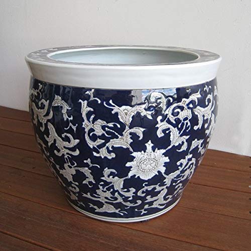 Amazon.co.jp: ウッドギャラリー樹 青花丸大魚缶 白花藍底 大