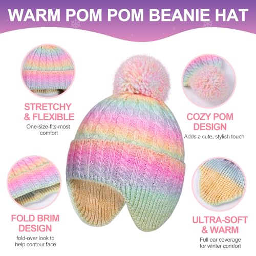 Kids Winter Hat Gloves Set, Girls Toddler Children Warm Beanie Hats and Mittens Cold Weather Set for Ages 3-83