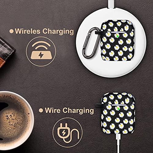 R-Fun Airpod Case Cover With Keychain, Soft Floral Printed Silicone Protective Case Cover For Women Girl With Apple Airpods 2Nd 1St Generation Charging Case, Front Led Visible, Daisy #TOP5