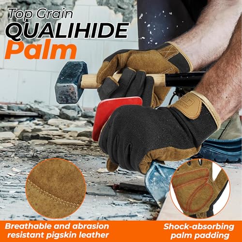 Image of HANDLANDY Work Gloves for Men & Women, Utility Mechanic Working Gloves Touch Screen, Flexible Gardening Gloves for Yard