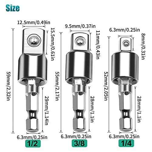 5 Pcs Power Drill Sockets Adapter Set | Socket-naar-bit-adapter | 3 stuks 360 graden draaibare zeskantige schachtadapter… - Afbeelding 5