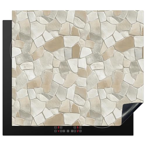 KitchenYeah© Protector Vitroceramica 59x52 cm Tapa para induccion Placa Encimera Cubre de Protectora Cocina Mosaico - Piedras - Beige