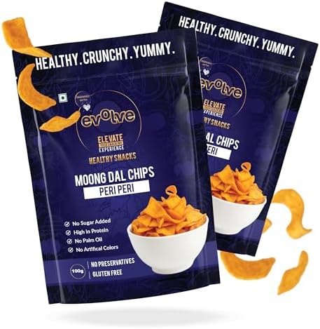 Evolve Moong Dal Chips Healthy Snacks | Roasted, Gluten Free Snacks, No Palm Oil & Artifical colors, Moong Dal Snack, Peri Peri Flavor - 100gm Pack of 2