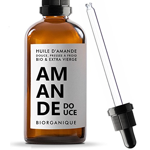 Huile d'Amande Douce 100% Bio, Pure et Naturelle et Pressée à froid - 100 ml - Soin pour Corps, Peau, Anti-âge, Visage, Massage
