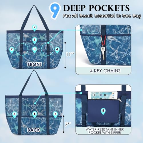 Image of Fammart Mesh Beach Bag for Women, Large Beach Toy Pool Bag with Zipper Pocket, SandProof Cruise Essentials 2026 Family Travel
