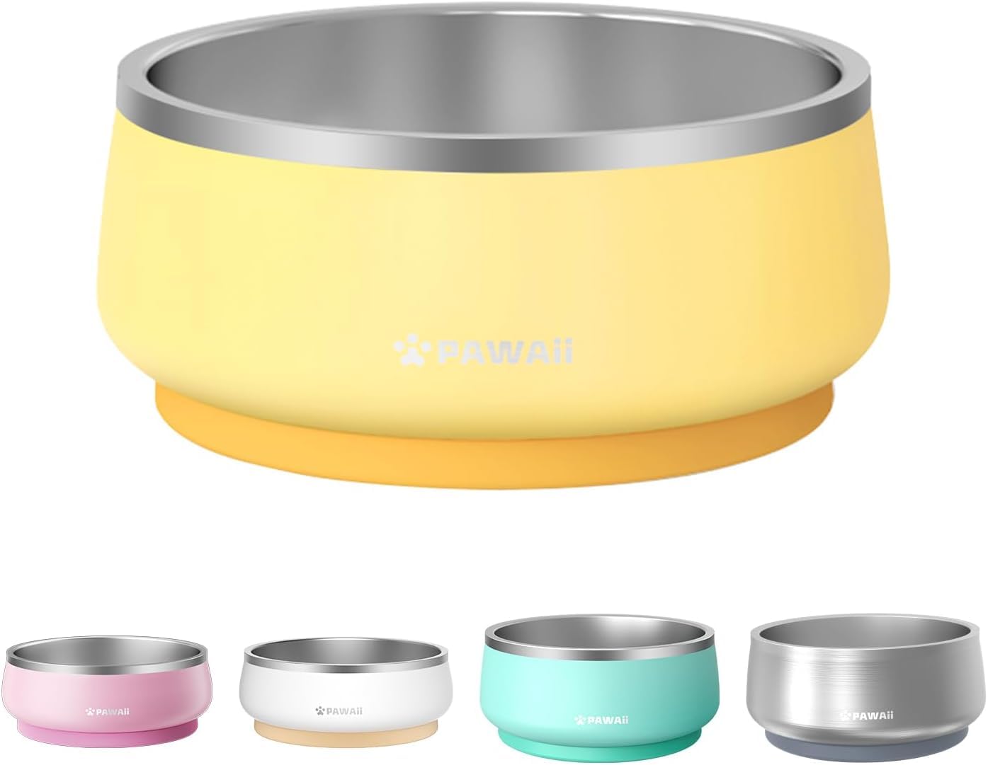 Pawaii Dog Bowl, Dog Water Bowl with Non-Slip Rubber Base, Metal Insulated Stainless Steel Dog Bowls with ID Tag, Double Wall Dog Bowl for Small Medium Large Dogs, Durable, Dishwasher Safe, 34oz