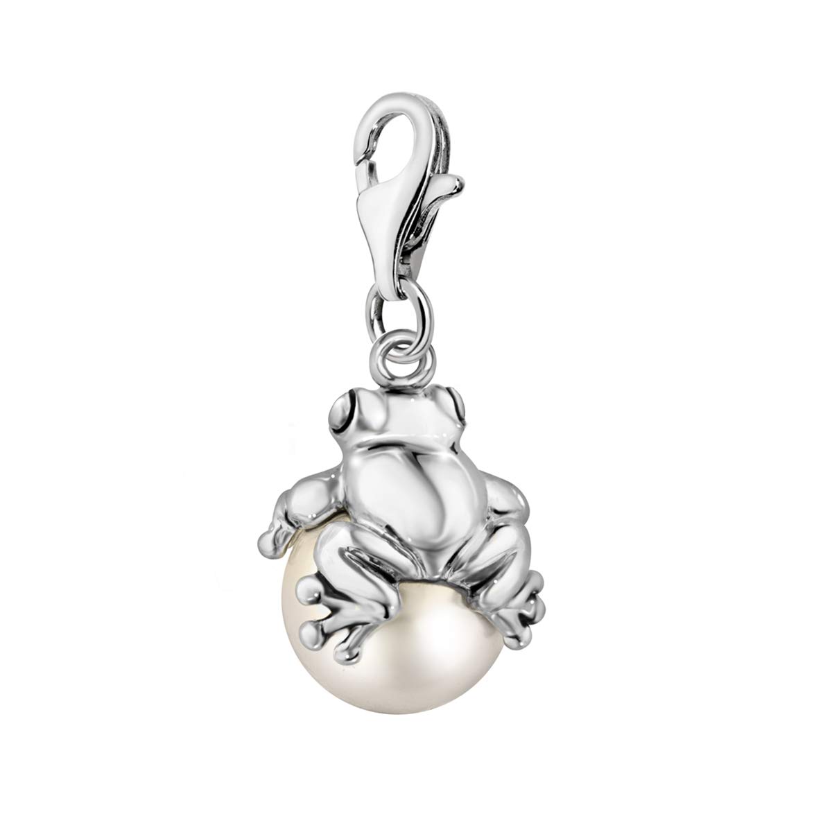 Quiges Charm con Cierre Rana en Perla Plateado Abalorios Joyería de Mujer
