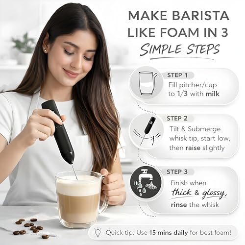 Image of Coffee Frother - Electric Rechargeable Coffee Maker Machine for Home Electric Coffee Frother Machine & Milk Whisker with Dual Spring | 1 Year Warranty | Free Recipe Book (Frother) (Black)