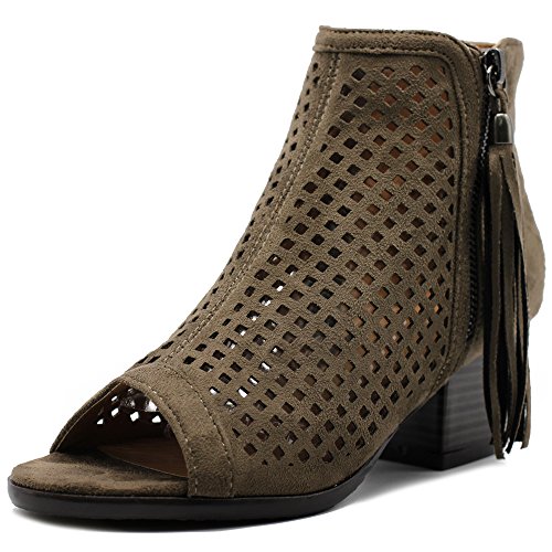 Ollio Women Shoe Suede Zip up Cutout Ankle High Heel Bootie MH040