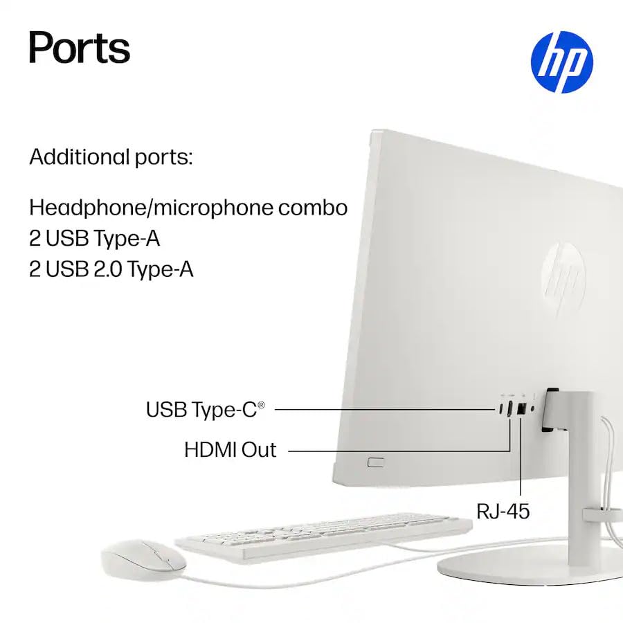 Image of HP 21.5 inch FHD All-in-One Desktop Computer, 32GB RAM 128GB UFS, Quad-Core Intel N100 Processor, Keyboard & Mouse Included, PLUSERA 8-in-1 Hub, Windows 11 Home, White