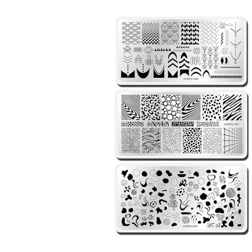 3 Pièces Stamping Nail Art, French Manucure Tampon Ongle Nail Art Stamping Plaque, French Tourbillon Ligne Géométrique Léopard Design Plaque Stamping Nail Art Kit,...