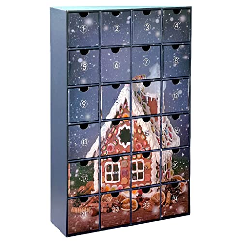 Calendario de Adviento para rellenar con 24 cajas de cajones, calendario de Navidad DIY (números y casa de jengibre 2)