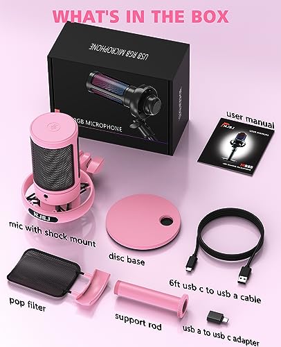NJSJ Gaming Microfono PC, RGB Micrófono de Condensador USB para PS5 y Mac, USB Microfono Streaming con Botón de Silencio, Filtro Pop, Juegos, Streaming, Podcasts, Twitch, Youtube, Discord (Pink) - imagen 7