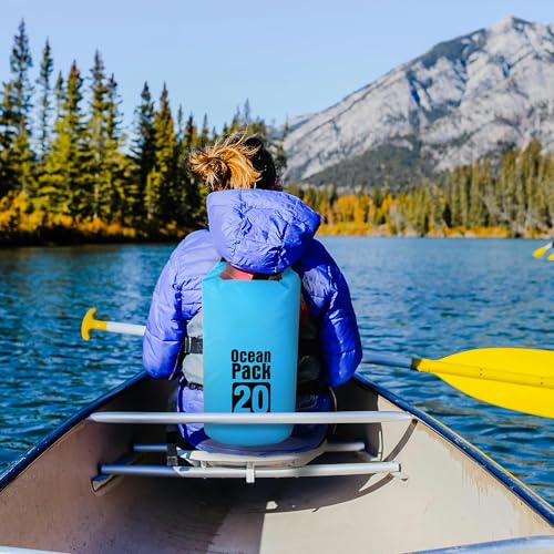 Dry Bag Waterproof para Mujer y Hombre, Bolsa seca ligera de almacenamiento enrollada de 20L con funda para teléfono para viaje, natación, navegación, kayak, camping y playa, azul lago miniatura 6