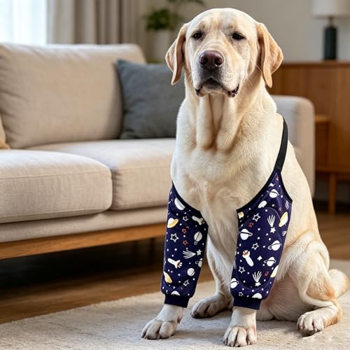 Image of Dog Knee Protector Pad for Calluses Knee Brace Front Elbow Support Wrap, Pet Sleeves for Wounds Dog Elbow Callus Treatment for Medium Large Dogs with Scarf (2XL Stars)