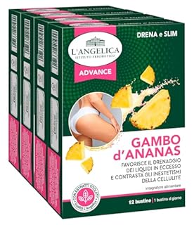 4x L'Angelica Gambo d'Ananas Integratore Alimentare Drenante Vegan Senza Lattosio e Gluten Free - 48 Bustine