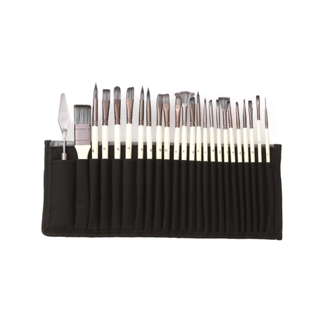 Pinsel-Set, 24 Nylon-Haarbürsten mit Holzgriffen für Aquarell-, Öl- und Acrylmalerei, inklusive Schaber und Scheuerbürste