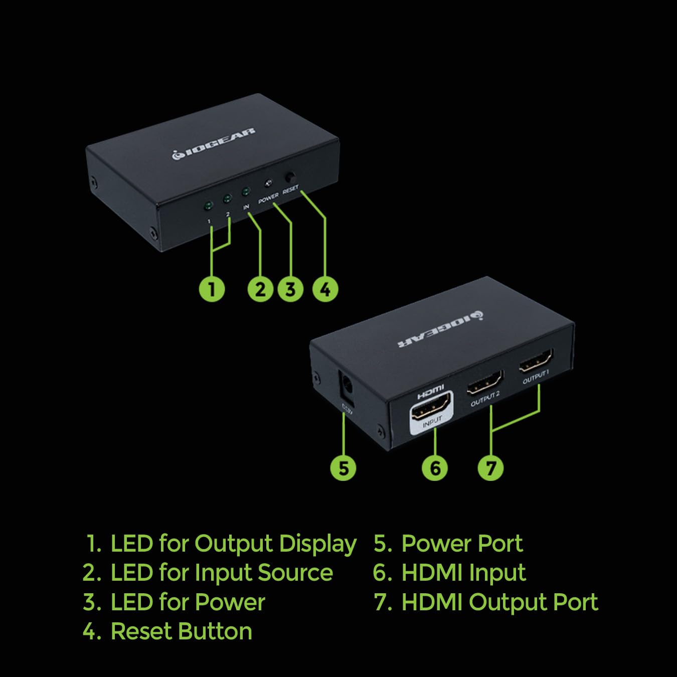 IOGEAR Divisor HDMI de 2 puertos 8K - HDMI 2.0, 4K 60Hz UHD, HDCP 2.2, Dolby Audio, HDR, gestión EDID - Duplicado 1 fuente HDMI a 2 pantallas (GHSP8822)