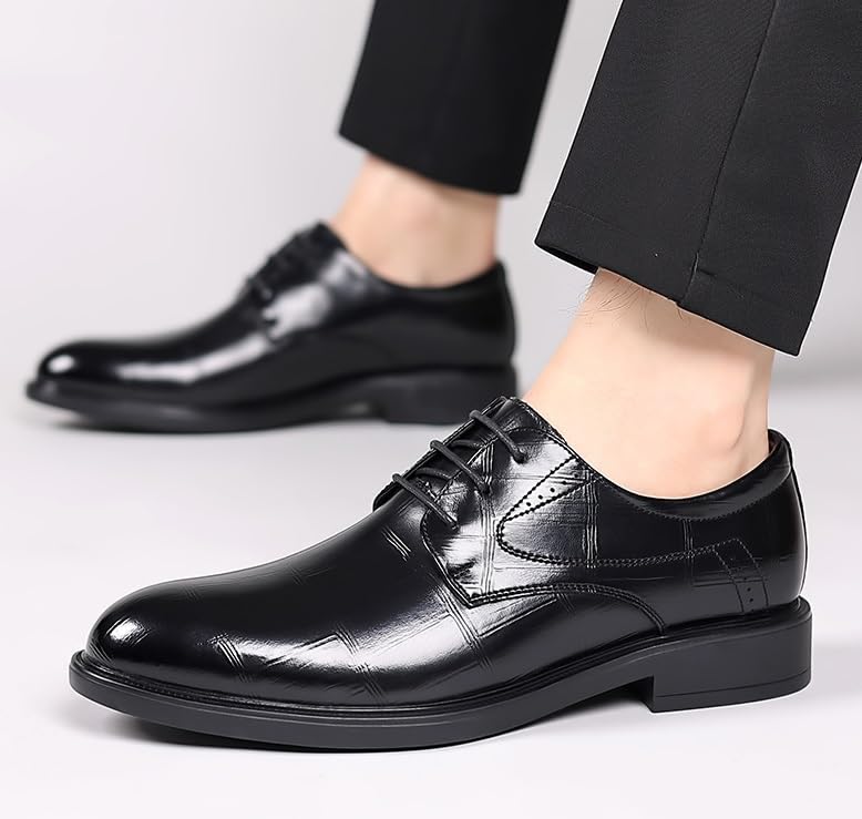 Mens Oxford Boots Lace-up Tuxedo Dress Wedding Shoes Black Leather(Black,7)3