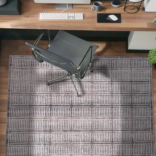 Rugshop Bohemian Stripe Lines Washable Non Slip Area Rug 5' x 7' Brown