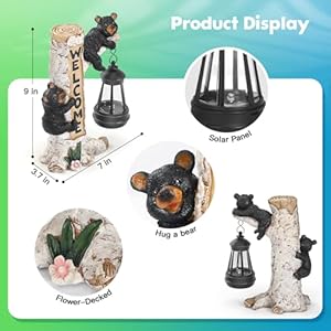Json garden bear statue with solar led lantern gifts for mom yard art whimsical figurine large sculpture lighted outdoor mothers day spring decorations for lawn porch  urban country home decor