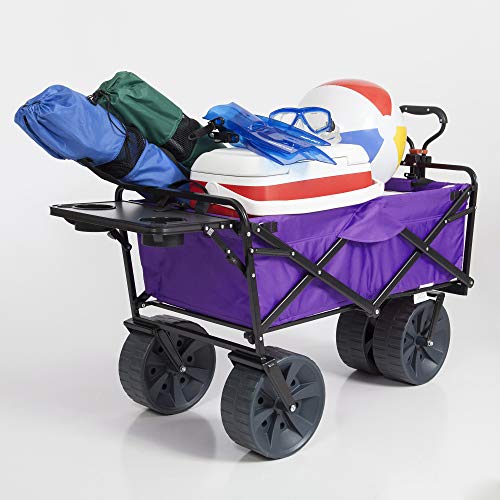 Mac Sports Heavy Duty Collapsible Folding All Terrain Utility Beach Wagon Cart with Table (Purple/Black)