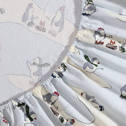 Image of Eddie Bauer - Flannel Sheets Full Size, Anti-Pilling & Wrinkle Resistant Cotton, Bed Sheets with Matching Pillowcases & Fitted Sheet (Skating Penguin Light Blue)