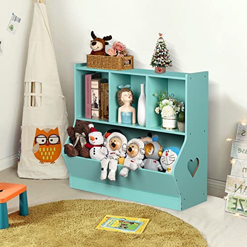 Lerliuo Kids Toy Storage Organizer, Children Small Bookcase And Bookshelf, Toddler 4 Cubby Toy Storage Cabinet, Toy Shelf For Playroom, Bedroom, Living Room, Nursery, School 29.53'' H (Green) #TOP1