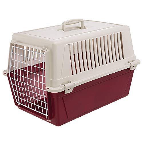Ferplast Katzentransportbox, kleine mittelgroße Hundetransportbox, Hunde und Katzen bis 15 kg, Eisentür, Lüftungsschlitze, 40x60xH 38 cm, Hartschalen Transportbehälter Atlas 30 EL, Bordeaux