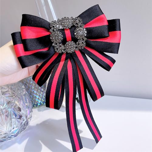 Image of Vintage striped rhinestone Bow Blouse Embellishment Neckline Women's blouse bow tie corsage accessories(multicolour)