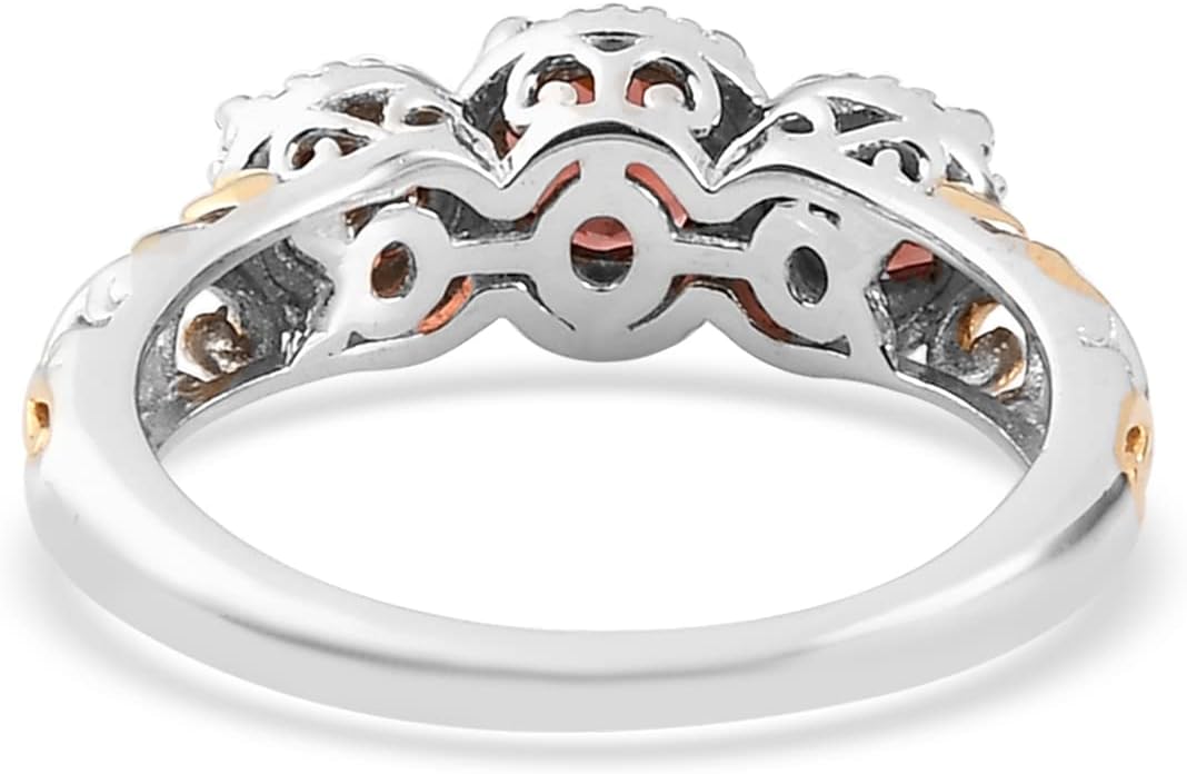 3 Stone Garnet Ring for Women in 925 Sterling Silver With 14K Gold Plating - January Birthstone Promise Engagement Vintage Red Garnet Jewelry - Anniversary Valentines Day Gifts for Womens - Image 7