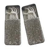 MINGLEA エレガントなスライドオープンアイアンデンタルフロスボックス ラインストーンデザイン ポータブルで防湿 旅行やパーティー用