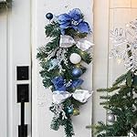 Barton 2X 28 Christmas Teardrop Swag Wreath Ornaments Pre-Lit White LED Garland Battery Powered Front Door Winter Holiday Artificial - Image 2