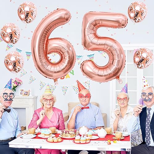 Image of 40 Inch 25 Balloon Number, Large Foil 2 & 5 Number Balloons, Rose Gold Self Inflating Number Balloon with Confetti Balloons for Women Girls 25th 52nd Birthday Party Anniversary Decorations Supplies