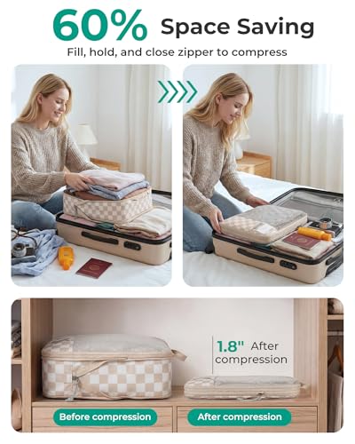 Image of BAGSMART 6 Set Compression Packing Cubes for Travel, Lightweight Luggage Organizer Bags, Durable Space Saver Bags Travel Essentials