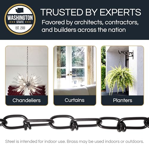 Image of RCH Hardware CH-SS52-01-BLK-10 | 10 Gauge Decorative Solid Stainless Steel Double Loop Outdoor Fixture Chain | 10 Foot Increments |Black Finish