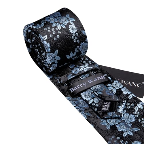 Image of Barry.Wang Flower Ties for Men Silk Woven Floral Tie Sets Necktie Handkerchief Cufflinks Wedding Party