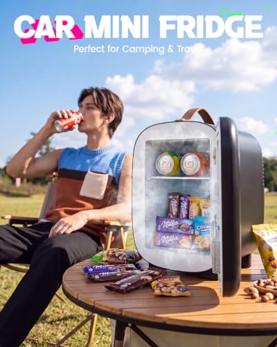 Image of FANSEXPERT Mini Fridge for Bedroom, 4 Liter /6 Cans Skin Care Fridge Small Refrigerator, AC /DC Portable Mini Cooler & Warmer, Small Cosmetic Fridge for Camping, Dorm, Office, Car (Black)