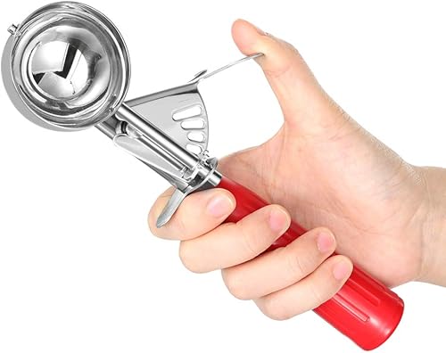 Vista 9 de Cuchara para helado, el juego de cuchara para helado incluye diferentes tamaños, cuchara de helado resistente con gatillo, palas de acero inoxidable