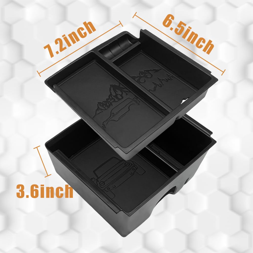 TripleAliners Center Console Organizer For Ford Bronco 2021‑2024 – 2‑Layer Armrest Storage Box, ABS With Leather Trim