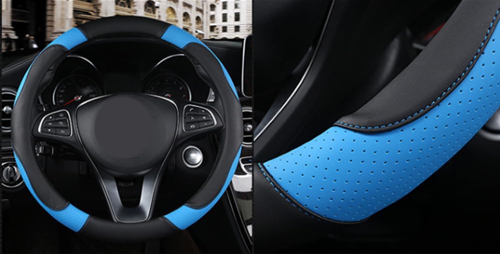 Copri-volante auto sportivo antiscivolo similpelle PU 38 cm blu