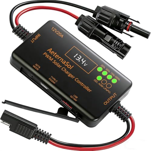 20A PWM Solar Charge Controller 12V for LiFePO4, AGM, Gel Battery
