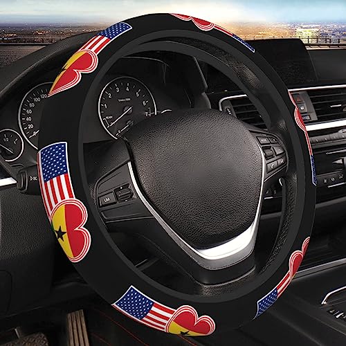 USA American and Ghana Ghanaian Flag Steering Wheel Cover for Men Women Anti-Slip Elastic Thickened Steering Wheel Cover Universal Fit 15 Inch