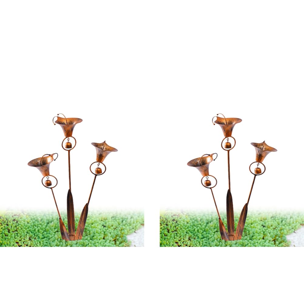 WMFASBAG 2pcs Three-Petaled Calla Lily Garden Trellis Decoration with Bells Rustic Wind Chime Ornament Handmade Outdoor Wind Bell Stake Ornament for Patio Backyard Accents Garden Pathways