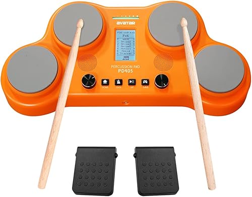 Miniatura 6 de HXW PD405 - Juego de batería electrónica de mesa de percusión, con características de entrenador y juego, 163 sonidos, pantalla LCD, pedales,