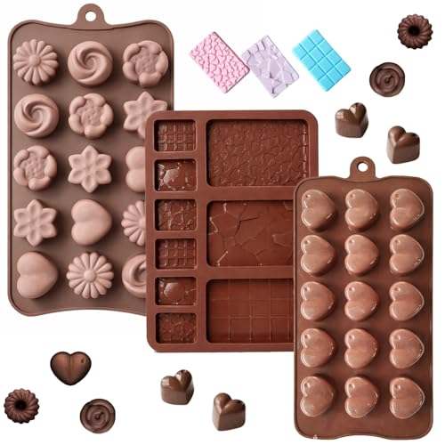 Image of Signamio 3 Pcs Chocolate Mould Set - Heart Shape & Multi Design, | Chocolate Mould Silicone for Candy Making | Durable Chocolate Silicone Mould for Creative Desserts