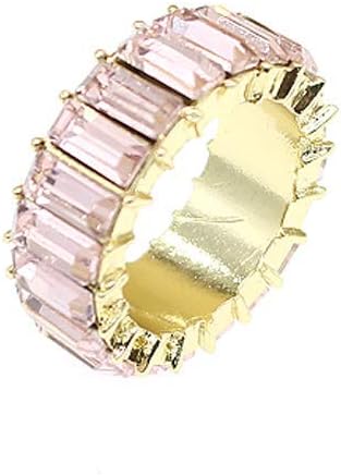 HSQYJ Rainbow Baguette Band Ring Eternity Band Cubic Zirconia Ring Gold Plated Fashion Luxury Jewelry Crystal Cocktail Rings for Women Gift