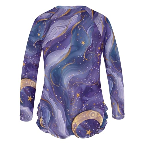 ALAZA Toddler Swimsuit Girl Bathing Suit Swimwear Rash Guard Purples Stars Crescent Moon Long Sleeve 3T3